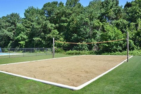 Our full-size beach volleyball court is always busy in the summer. Outside Volleyball Court, Backyard Beach Volleyball Court, Beach Volleyball Court Design, Outdoor Volleyball Court, Volleyball Court Backyard, Outdoor Volleyball, Volleyball Camp, Beach Volleyball Court, Backyard Sports