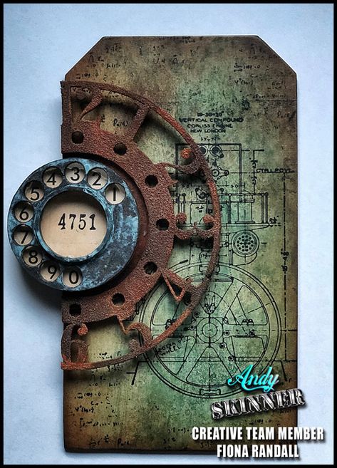 Andy Skinner: Industrial Steampunk Tag- Fiona Randall Steampunk Diy Crafts, Steampunk Mixed Media Art, Steampunk Cards, Steampunk Mixed Media, Steampunk Crafts, Tim Holtz Cards, Industrial Steampunk, Mixed Media Art Canvas, Mixed Media Tags