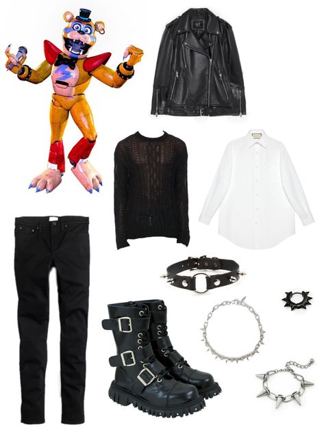 I'm sorry if this don't enough to look like freddy🚶 #glamrockfreddy #glamrock #freddy #fnafsecuritybreach #fnaf #security #breach #outfitideas #outfit #ideas #rock #punk #styles Glamrock Freddy Inspired Outfit, Fnaf Sb Inspired Outfits, Glamrock Freddy Outfit Ideas, Monty Fnaf Outfit, Glam Rock Freddy Cosplay, Glamrock Freddy Makeup, Glamrock Freddy Cosplay, Fanf Gacha, Outfit Ideas Rock