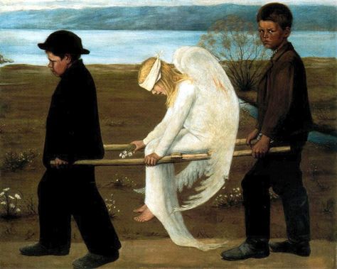 Simberg, Hugo (1873-1917) - 1903 The Wounded Angel (Ateneum Art Museum, Helsinki, Finland)Oil on canvas; Wounded Angel, Hugo Simberg, St John's Church, Boy Fishing, Angel Painting, Graphic Artist, Helsinki, Art Exhibition, Art Museum