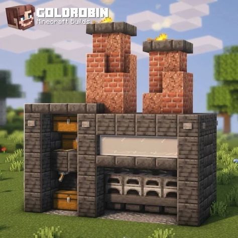 Minecraft Automatic Furnace, Minecraft Quarry Build, Minecraft Raft Base, Minecraft Blast Furnace Ideas, Minecraft Royal House, Minecraft Dumpster Design, Minecraft Furnace Room Ideas, Industrial Minecraft House, Minecraft Display Case