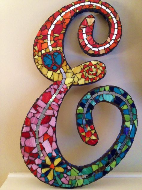 Letter mosaic by artist Emily Gunderson Letter Mosaic, Mosaic Madness, Motifs Perler, Custom Mosaic, Mosaic House, Mosaic Garden, Mosaic Projects, Mosaic Diy, Mosaic Designs