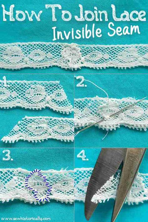 How To Join Lace - Invisible Seam - Sew Historically Free Sewing Tutorials, Straight Stitch Sewing, Gloves Crochet, Crochet Couture, Diy Bra, Sewing Crochet, Sewing Lace, Sewing Tutorials Free, Heirloom Sewing