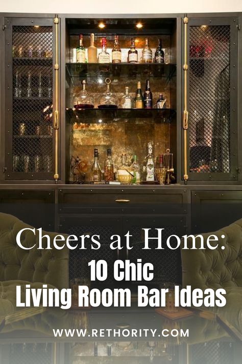 Elevate your home entertainment with these chic living room bar ideas! Discover stylish setups and decor tips to create the perfect at-home bar. Cheers! Dining Room Cocktail Bar, Glass Home Bar Ideas, Home Bar With Tv Ideas, Bar Setups At Home, Built In Tv Wall Unit With Mini Bar, Small Inside Bar Ideas, Rec Room Bar Designs, Living Room With Bar Area Layout, Home Bar Decor Ideas Accent Walls