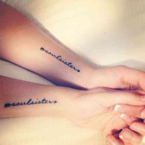 Soul sister  #sistertattoos #tattoos #tattoo #sister #family Follow us on Pinterest: www.pinterest.com/yourtango Soul Sister Tattoos, Small Best Friend Tattoos, Matching Best Friend Tattoos, Bestie Tattoo, Matching Sister Tattoos, Small Tattoos With Meaning, Bff Tattoos, Healing Tattoo, Friendship Tattoos