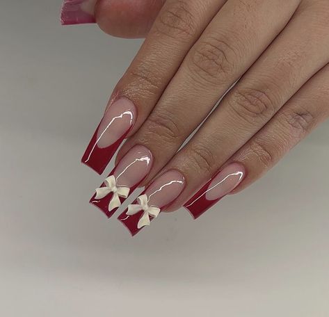 Cherry Wine Nails, Italy Nails, Bow Nail Designs, Wine Nails, Cherry Wine, Nagel Tips, Girly Acrylic Nails, Glow Nails, Unique Acrylic Nails