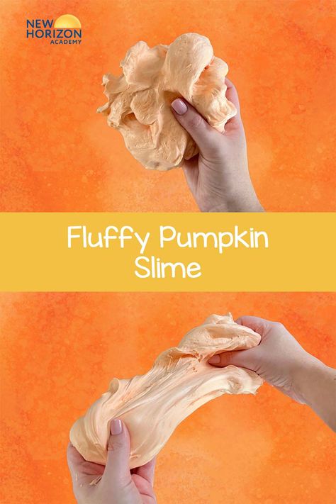 Looking for a mess-free sensory activity for kids? Try fluffy pumpkin slime! Fall Slime Recipe, Fall Slime For Kids, Fluffy Pumpkin Slime, Fluff Slime With Shaving Cream, Fluff Slime, Pumpkin Slime, Slime With Shaving Cream, Slime With Borax And Glue Shaving Cream, How To Make Fluffy Slime With Shaving Gel