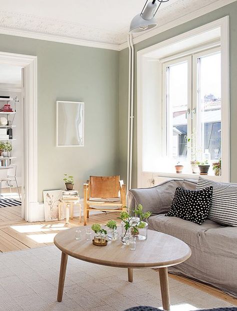 Sage grey paint Green Walls Living Room, Sage Green Living Room, Light Green Walls, Trendy Living Rooms, Room Paint Colors, Living Room Green, Blue Living Room, Paint Colors For Living Room, Green Rooms