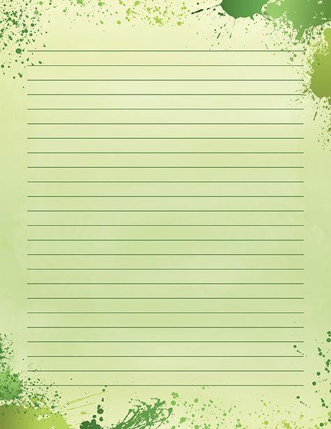 Free printable green paint splatter stationery in JPG and PDF formats. The stationery is available in lined and unlined versions. Download it at https://museprintables.com/download/stationery/green-paint-splatter/ Notebook Paper Template, Printable Lined Paper, Writing Paper Printable Stationery, Free Printable Stationery, Writing Paper Printable, Stationary Paper, Printable Notes, Green Paper, Printable Stationery