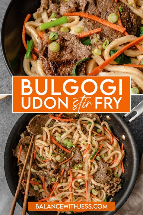 Beef Bulgogi Udon Noodles, Bulgogi With Noodles, Homemade Bulgogi, Bulgogi Udon, Beef Udon Stir Fry, Beef Yaki Udon, Easy Bulgogi, Family Meals Crockpot, Shaved Beef Recipe