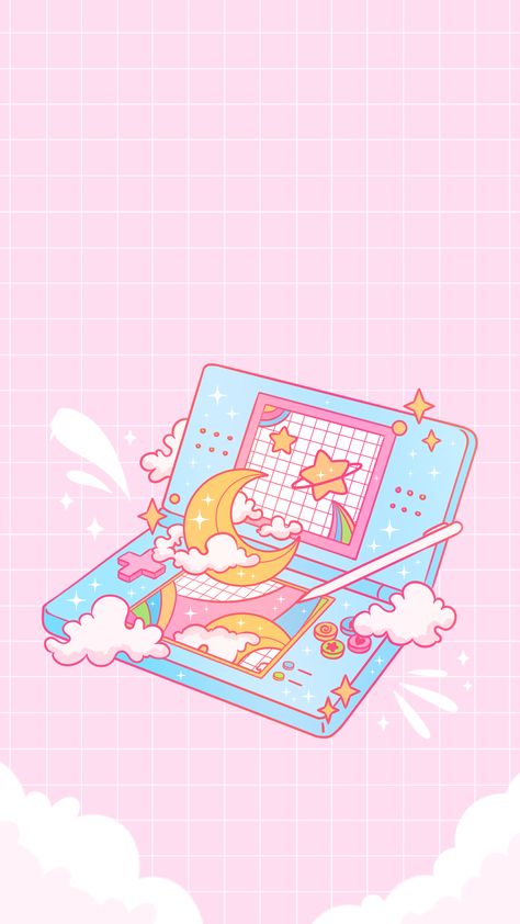 Kawaii Computer Drawing, Kawaii Gaming Wallpaper, Message Background Wallpapers, Nintendo Wallpaper Desktop, Kawaii Art Aesthetic, Kawaii Minimalist, Video Game Wallpapers, Notebook Cover Design, Kawaii Illustration