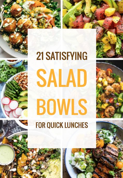 21 Satisfying Salad Bowls for Quick Lunches Budha Bowl, Meal Salads, Meal Bowls, Salad Meals, Salad Bowl Recipes, Lunch Prep, Lunch Salad, Satisfying Salads, Healthy Holiday Recipes