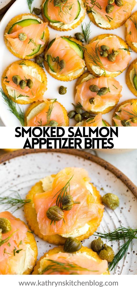 These Smoked Salmon Appetizer Bites are quick to make and always a crowd pleaser! Layered with pesto cream cheese, cucumber slices, smoked salmon, fresh dill, and capers. Pesto Cream Cheese, Salmon Flatbread, Cream Cheese Cucumber, Smoked Salmon Appetizer, Salmon Appetizer, Smoked Salmon Bagel, Salmon Bagel, Smoked Salmon Recipes, Cucumber Slices