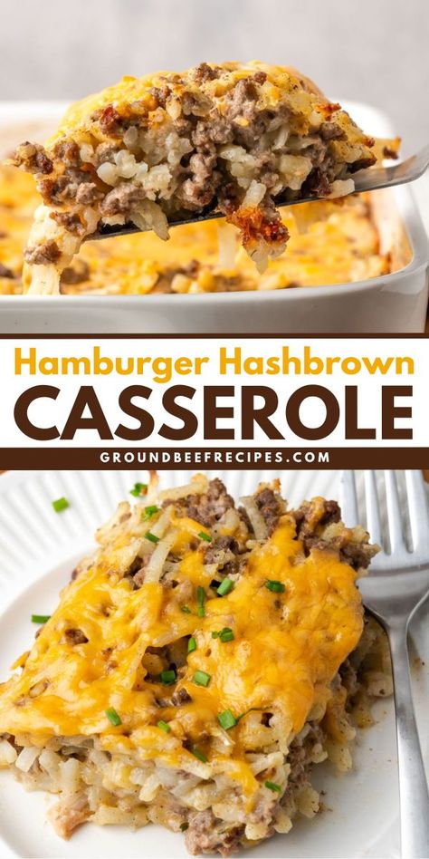 Don't miss out on this simple casserole recipe! Creamy and cheesy, hearty and flavorful, this is the BEST Hamburger Hashbrown Casserole. So, grab some frozen hashbrowns and enjoy this ground beef casserole for an easy family dinner! Hamburger Hashbrown Casserole, Hamburger Hashbrown, Comfort Food Casserole, Casserole With Ground Beef, Easy Comfort Food Dinners, Hashbrown Casserole Recipe, Frozen Hashbrowns, Yummy Casserole Recipes, Hashbrown Casserole