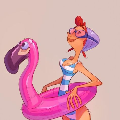 Jochem van Gool on Instagram: "Old sketch I colored as a warm up. Hope you like it! #character #characterdesign #characterart #flamingoart #flamingo #flamingotoy #stripes #stripedbathingsuit #bathingsuit #visdev #swimming #poolside #inflatablepool #inflatables" Draw Flamingo, Flamingo Character, Cartoon Swimming, Flamingo Toy, Flamingo Balloons, Striped Bathing Suit, Flamingo Art, Pool Toys, Inflatable Pool