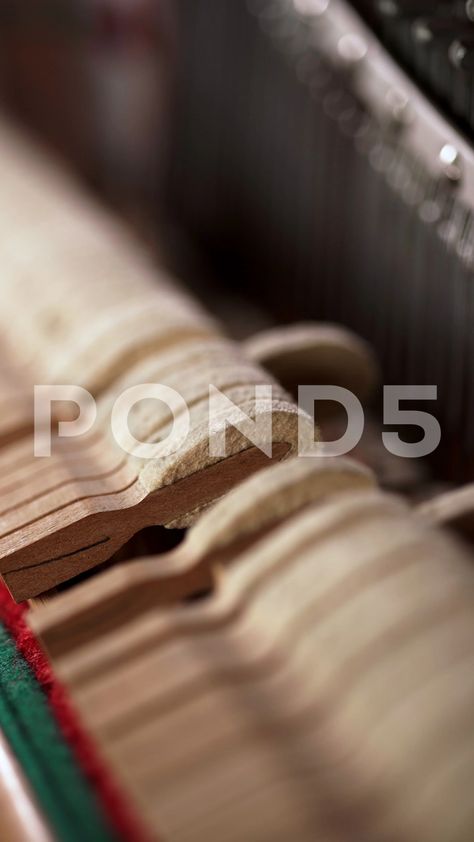 Inside Piano. Old Vintage Piano Hammers With Strings, Close-Up. Piano Hammers, Vintage Piano, Hammers, Old Vintage, Piano, Close Up