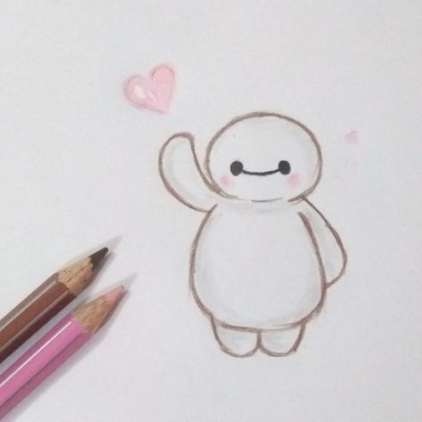 baymax <3 Baymax Drawing Easy, Baymax Tattoo Ideas, Baymax Doodle, Baymax Crafts, Baymax Art, Baymax Drawing, Bay Max, Drawings Inspo, Lunch Notes