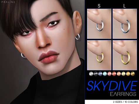 Skydive earrings most have of u are a kpop fan u know lol #kpop #CC #sims4CC Praline Sims, Conch Ear Piercing, Cc Jewelry, Men's Piercings, Sims 4 Piercings, Sims Packs, Fake Earrings, Sims 4 Cc Makeup, Sims 4 Cc Skin