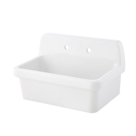 Beautiful yet practical high back, wall mount farmhouse sink with its rectangular smooth curved shape and glossy white finish resonates a classic vintage décor. Versatile by either wall mounting using the included brackets or cabinet mount, whichever you prefer. Accented with a stunning glossy white finish, this farmhouse sink has two 1.38-inch faucet holes on the upper back to accommodate your selected faucet. The 200-lb sink capacity and 5-year limited warranty all add up to peace of mind. Wall Mount Utility Sink, Kitchen Basement, Wall Mount Sinks, Garage Kitchen, Laundry Tubs, Wash Hand Basin, Laundry Sink, Farm Sink, Utility Sink