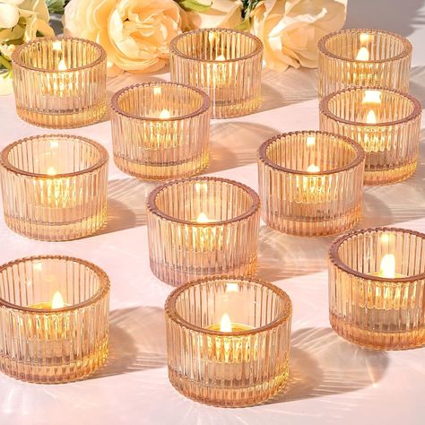 Amazon.com: HAVITI 24 pcs Tealight Gold Candle Holders, Votive Tea Light Candle Holder Glass for Gold Centerpieces Wedding Christmas Table Decor, Party Supplies, Home Decor : Home & Kitchen Centerpieces Wedding Christmas, Small Votive Candle Holders, Tea Lights Centerpieces, Gold Votive Candle Holders, Table Decor Party, Gold Votive Candles, Gold Wedding Centerpieces, Sparkling Candle, Gold Centerpieces