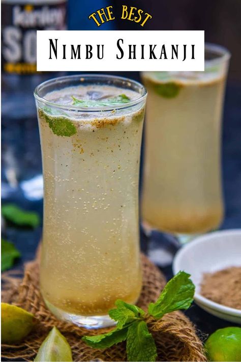 Nimbu Shikanji (Masala Shikanji, Shikanjvi) is a refreshing Indian drink made using lime juice, shikanji masala powder and club soda. This Indian version of lemonade is easy to make at home and gives instant relief from the scorching heat. Sherbet Recipes, Indian Drinks, Lime Drinks, Watermelon Mojito, Soda Recipe, Lemon Drink, Lime Soda, Watermelon Juice, Cardamom Powder