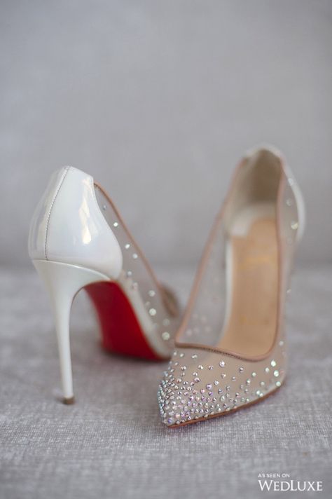 Sparkly red bottoms | WedLuxe – Crystal Romance | Photography by: Krista Fox Photography Follow @WedLuxe for more wedding inspiration! #wedluxe #wedluxemagazine #weddingdecor #weddinginspo #inspo #heels #weddingshoes Ref Bottom Heels, Christian Louboutin Shoes Bridal, White Red Bottom Heels Wedding, Wedding Shoes Red Bottoms, Sparkly Louboutin Heels, Wedding Heels Red Bottoms, Red Bottoms Wedding Shoes, Christian Louboutin Wedding Heels, Wedding Red Bottoms