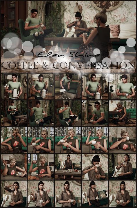 Sims 4 Coffee Poses, Sims 4 Conversation Poses, Cafe Poses, Pose Friends, Floor Poses, Solo Poses, Sims Poses, Ts4 Poses, 4 Poses