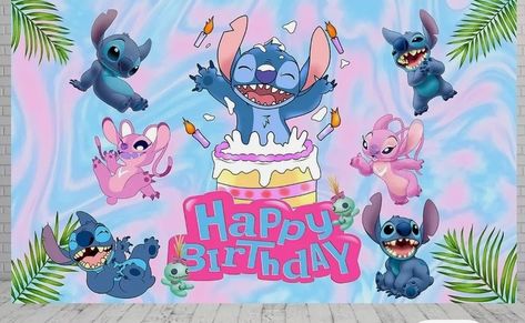 Birthday Party Background, Birthday Decorations Kids, Diy Photo Booth, Stitch And Angel, Baby Shower Party Supplies, Vinyl Backdrops, Girl Birthday Party, Disney Lilo, Photography Backdrops