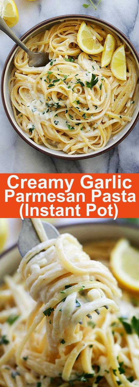 Instant Pot Creamy Garlic Parmesan Pasta - Instant Pot pasta in a jiffy! This recipe takes only 8 minutes pressure cooking and the end result is creamy, cheesy and garlicky pasta | rasamalaysia.com Creamy Garlic Parmesan Pasta, Instant Pot Pasta, Garlic Parmesan Pasta, Kale Pasta, Pastas Recipes, Instant Pot Pasta Recipe, Electric Pressure Cooker Recipes, Parmesan Pasta, Instant Pot Dinner Recipes