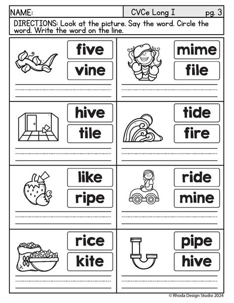 Long I Worksheets: Free CVCe Word Work Long I Worksheets, Long Vowel Worksheets, Digraphs Worksheets, Sunday School Projects, Structured Literacy, Phonics Posters, Vowel Worksheets, Cvce Words, First Grade Worksheets