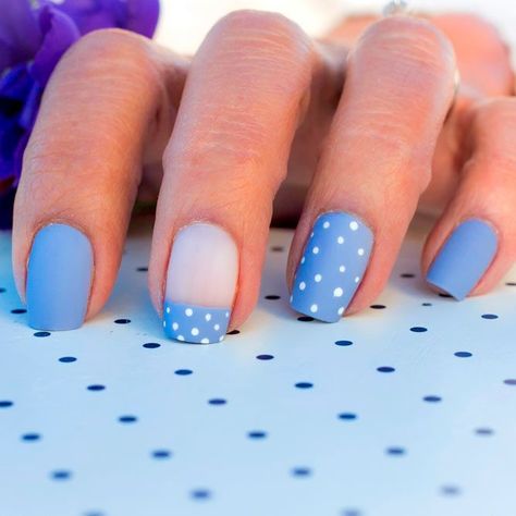 Best Polka Dots Nails Ideas ★ Matte French Nails With Polka Dots Matte French Nails, Nails With Polka Dots, Polka Dots Nails, Easter Nail Art Designs, Polka Dot Nail Designs, Dot Nail Designs, Polka Dot Nail Art, Light Blue Nails, Easter Nail Art