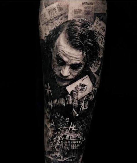 Joker Tattoo Design, Joker Tattoo, Weird Tattoos, Skull Tattoo Design, Tiger Tattoo, Batman Joker, Leg Tattoos, Skull Tattoo, Cool Tattoos