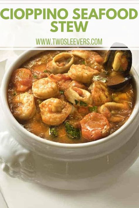 Make this Cioppino Seafood Stew in your Instant Pot. This Cioppino Recipe is low carb, full of flavor, and loaded with seafood and veggies. Cioppino Seafood Stew | Instant Pot Seafood Recipes | Pressure Cooker Seafood Recipes | Cioppino Stew | Seafood Stew Recipes | Seafood Soup Recipes | Two Sleevers | TwoSleevers #seafood #instantpot #instantpotseafood Seafood Stew Cioppino, Instant Pot Seafood, Seafood Cioppino, Recipes Pressure Cooker, Cioppino Recipe, Seafood Stew Recipes, Fish Stew Recipes, Seafood Soup Recipes, 7 Fishes