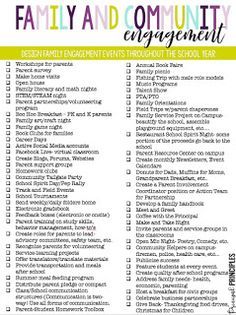 Family and Community Engagement Checklist Family Engagement Activities, Parent Engagement Activities, Parent Engagement Ideas, Engagement Checklist, Community Engagement Activities, Family Literacy Night, Preschool Family, Family Involvement, Family Communication