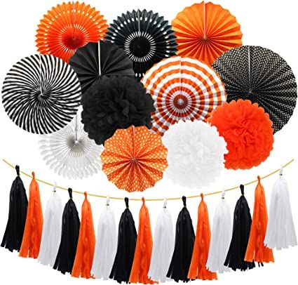 Amazon.com: Meiduo Orange Black White Party Decorations, Hanging Paper Fans Pom Poms Flowers Tissue Tassel Garland for Halloween Graduation Carnivals Party… : Home & Kitchen Tassel Garland Decor, Black And White Party Decorations, Halloween Birthday Party Decorations, Carnival Party Decorations, Black Party Decorations, Tissue Tassel Garland, White Party Decorations, Orange Birthday, Thanksgiving Paper