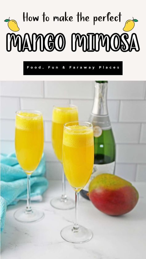 Mango Mimosa Recipe, Mango Mimosa, Mimosa Recipe, Mango Margarita, Peach Puree, Bottle Of Champagne, Mango Chunks, Lazy Weekend, Mango Puree