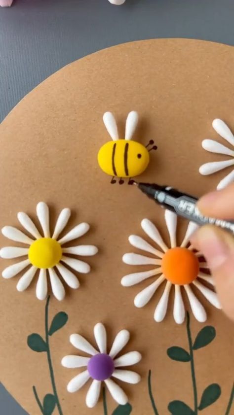 Crafting beauty from the basics: Cardboard, cotton buds, and a touch of clay transformed into a stunning wall hanging. Elevate your space… | Instagram Easy Art For Kids, Clay Crafts For Kids, Toddler Arts And Crafts, Preschool Arts And Crafts, Paper Craft Diy Projects, Diy Paper Crafts Decoration, Diy Crafts Paper Flowers, Diy Crafts For Kids Easy, Cotton Buds