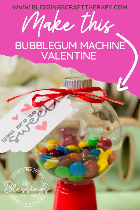 Diy Bubble Machine, Bubble Gum Ornament, Bubble Gum Machine, Valentines Games, Clear Ornaments, Disposable Cups, Gumball Machine, Valentine Candy, Plastic Crafts