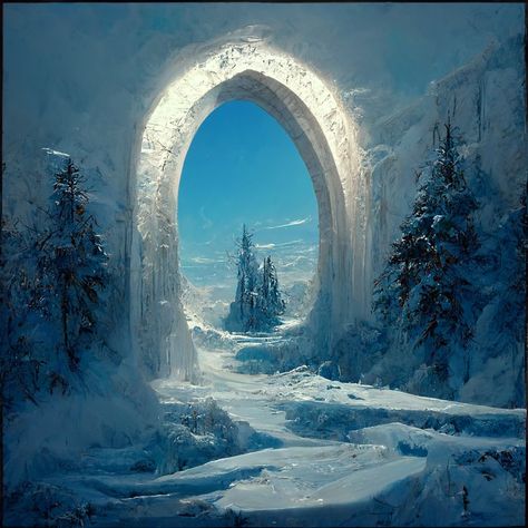 Winter Fantasy Aesthetic, Magic Portal, Castle Window, Mountain Waterfall, Scenery Background, City Background, Frozen Lake, Fantasy Setting, Winter Scenery