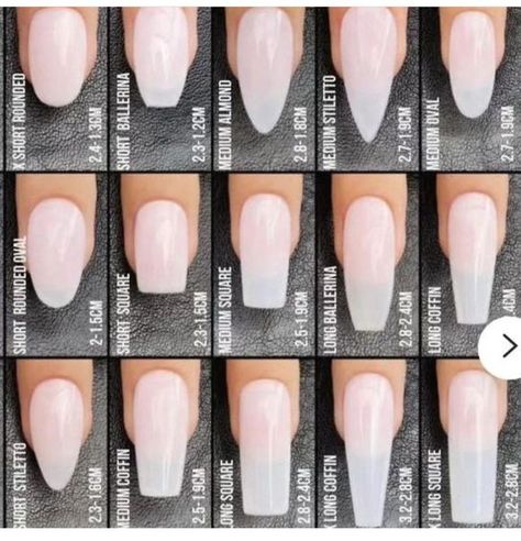 Different Nail Shapes On One Hand, Nail Sizes Shape Chart, Summa Nails, Gel Nails Shape, Types Of Nails Shapes, Adorable Nails, Nail Artwork, Manikur Kuku, Acrylic Nail Shapes