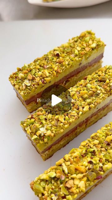 Soohyun Lee on Instagram: "Pistachio chocolate cake with crispy chocolate feuilletine, candied pistachio crunch, soft pistachio dacquoise, silky dark chocolate cremeux and pistachio cream💚🤎 Perfectly creamy, nutty and chocolatey with amazing textural complexity. 

Recipe’s available on my substack (link in bio) and instagram subscription feed. 

#pistachio #dacquoise #chocolate #cremeux #pistachiocake #pastrydelights #cakelover" Pistachio Chocolate Cake, Pistachio Dacquoise, Pistachio Crunch, Dacquoise Cake, Pistachio Chocolate, Mini Bundt, Pistachio Cream, Mini Bundt Cakes, Pistachio Cake