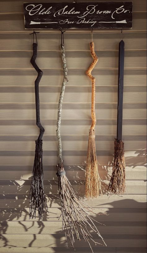 Witches Broom Parking, Witches Stew, Witches Decor, Broom Making, Witches Brooms, Witch Brooms, Broom Parking, Simple Halloween Decor, Halloween Witch Brooms