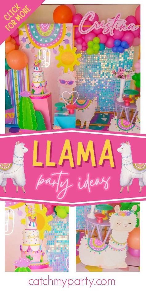 Don't miss this colorful llama-themed birthday party! The cake is amazing! See more party ideas and share yours at CatchMyParty.com A Whole Llama Fun Birthday, Llama Birthday Party Decorations, Farm Party Cake, Llama Birthday Cake, Llama Party Decorations, Llama Party Ideas, Diy Table Centerpieces, Alpaca Party, Birthday Llama