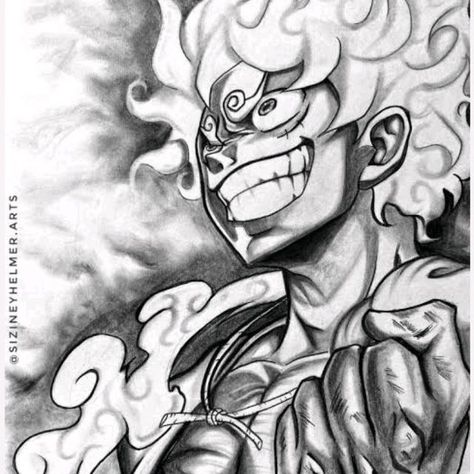 Black Anime Art Sketches, Luffy Gear 5 Design, Luffy Gear 5 Tattoo Ideas, Luffy Pencil Sketch, Luffy Gear 5 Sketch, One Piece Sketch Drawing, One Piece Luffy Drawing, Luffy Tattoo Design, Gear 5 Luffy Tattoo