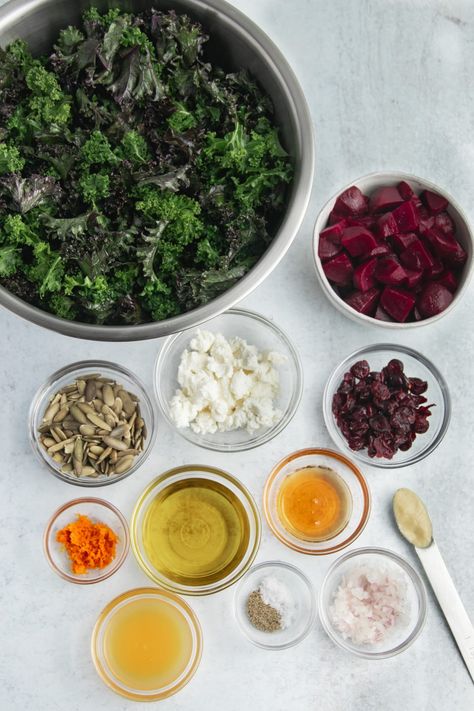 Kale Salad with Beets and Orange Vinaigrette - Sprinkled With Balance Roasted Beet And Kale Salad, Kale And Beet Salad, Cranberry Kale Salad, Pickled Beet Salad, Salad With Beets, Orange Vinaigrette, Kale Salad Recipes, Raw Pumpkin Seeds, Superfood Salad