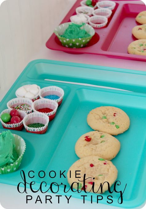 how to throw a cookie decorating party - perfect holiday activity or party idea for kids Winter Class Party Food Ideas, Class Christmas Cookie Decorating Party, How To Host A Cookie Decorating Party, Classroom Cookie Decorating Party, Christmas Cookie Decorating Party Kids, Cookie Decorating Station For Kids, Kids Classroom Christmas Party Ideas, Toddler Cookie Decorating Party, Decorating Cookies With Kids