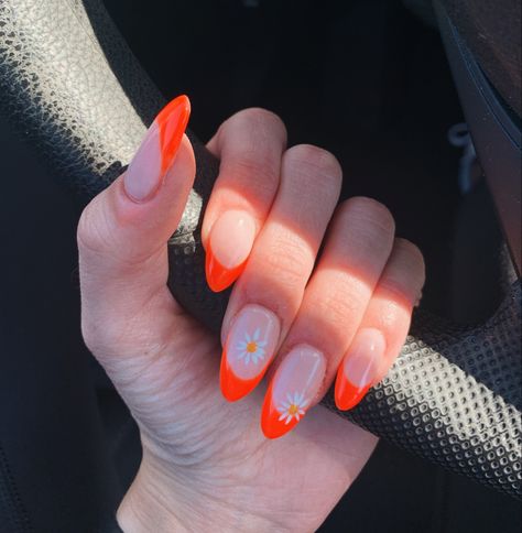 Orange Spring Nails, French Tip Spring Nails, Orange French Tip, 2019 Nails, Summery Nails, Vacation Nails, French Tips, Orange Nails, Pretty Acrylic Nails