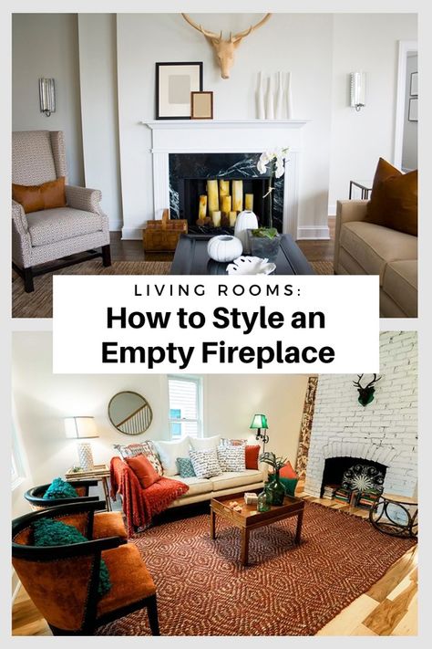 If your fireplace doesn’t work, that doesn’t mean it’s wasted space: it’s an opportunity to get creative with your home decor. There are a number of living room ideas to style an empty fireplace, depending on the rest of your space, decor preferences and the fireplace itself. These 12 living room fireplace decor ideas are guaranteed to turn your empty fireplace into a fun and cozy focal point in your home. Closed Fireplace Ideas Decor, Inactive Fireplace Decor, Fireplace Ideas Non Working Living Rooms, Decorate Non Working Fireplace, What To Put In Fireplace Hole, Empty Fireplace Decor Ideas, Non Functioning Fireplace Ideas, Empty Fireplace Ideas How To Decorate, Nonworking Fireplace Ideas