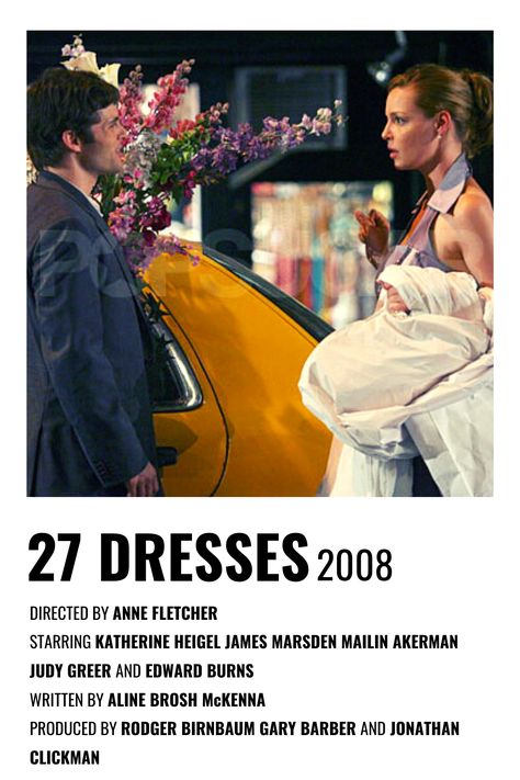 27 Dresses Movie Poster, 27 Dresses Movie Aesthetic, 27 Dresses Aesthetic, 27 Dresses Polaroid Poster, Romcom Minimalist Poster, Rom Com Movie Posters Aesthetic, Romcom Polaroid Poster, 27 Dresses Movie, Classic Rom Com Movies