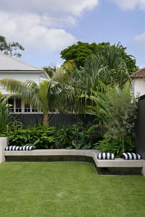 Hawaiian Landscaping, Modern Queenslander, 2024 Beach, Lush Landscape, Villa Garden, House Makeovers, Tropical Garden Design, Garden Seat, Tropical Backyard